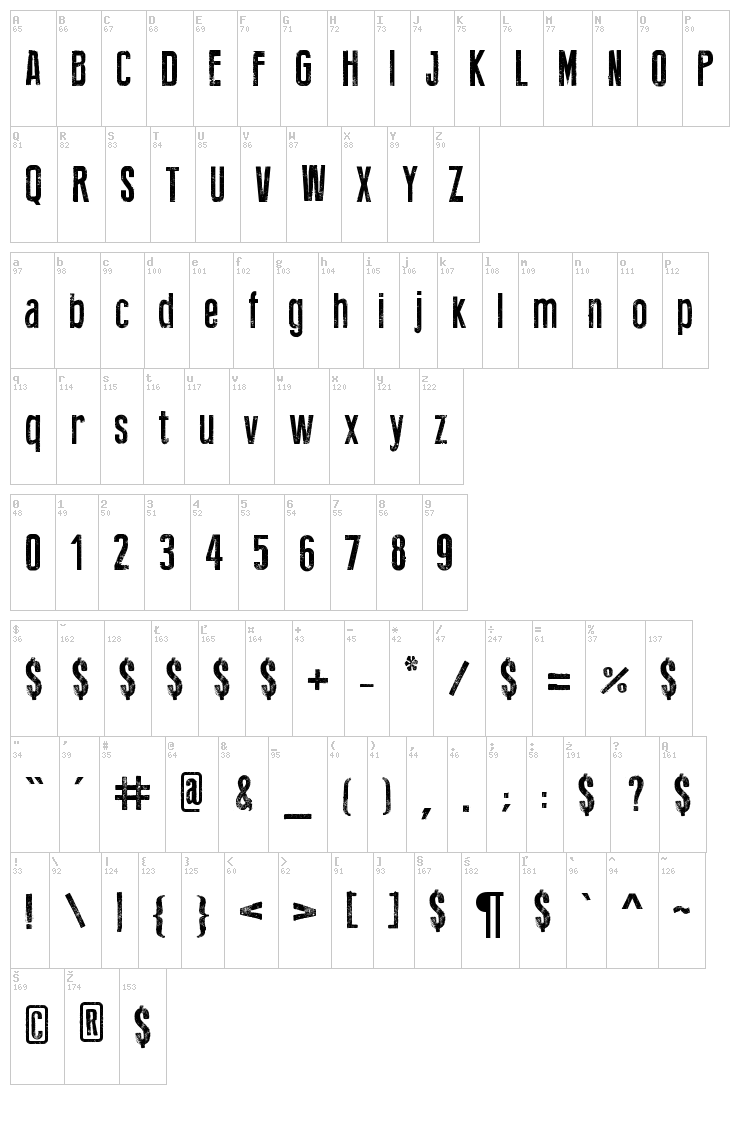 Press Feeling Eroded font map